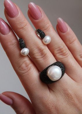 Срібні жіночі сережки "Melinda", Білий-Чорний, Білий-Чорний