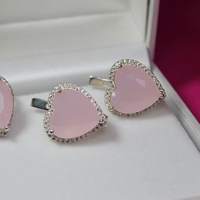 Срібні сережки "Heart Pink Оpal", Рожевий, Рожевий