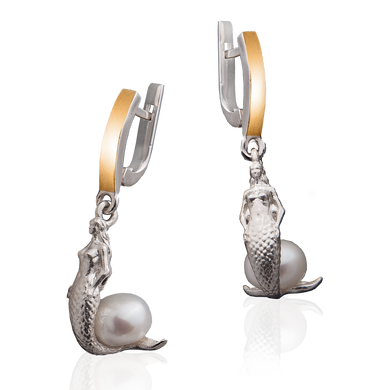 Серебряные женские серьги "Mermaid", Белый