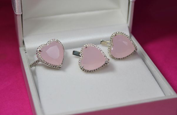Срібні сережки "Heart Pink Оpal", Рожевий, Рожевий