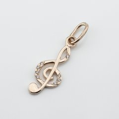 Підвіска Скрипковий ключ з червоного золота з фіанітами