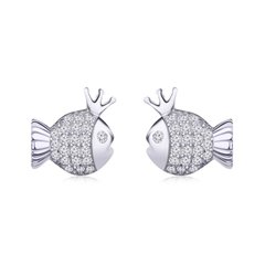 Серебряные серьги гвоздики "Fish Princess", Белый, Белый