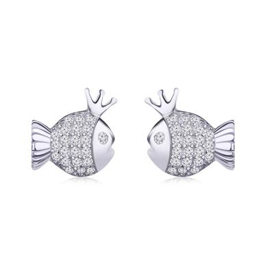Срібні сережки цвяшки "Fish Princess", Білий, Білий