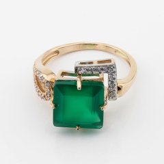 Золотое кольцо с зеленым ониксом и фианитами 11950go, 17,5 размер, уточнюйте