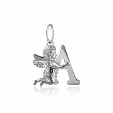 Срібний підвіс "Ангел і буква" А "