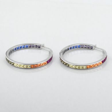 Фото Серебряные серьги -кольца с разноцветными фианитами c121668