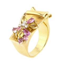 Фото Золотое кольцо (розовый сапфир; бриллиант) 11301