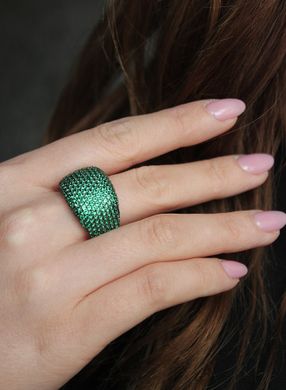 Серебряное кольцо "Grande Emerald", Изумрудный, 18, Зеленый