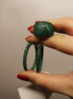 Срібна каблучка "Grande Emerald", Смарагдовий, 18, Зелений