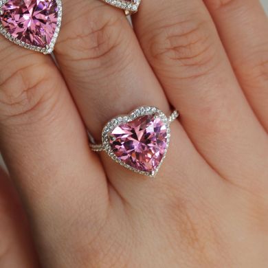 Серебряное кольцо "Heart  Pink", Розовый, 15, Розовый