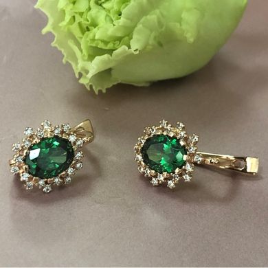 Золоті сережки "Provence Emerald", Зелений