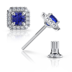 Золоті сережки цвяшки з сапфіром і діамантами "Liberty", null, Синій