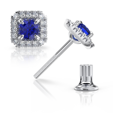 Золоті сережки цвяшки з сапфіром і діамантами "Liberty", null, Синій