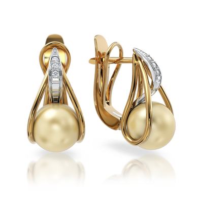 Золотые серьги с жемчугом и бриллиантами "Evanescent Gold", 6.13, 6Кр57-0,05-1/3; 2Перлини культ. (Південних морів)