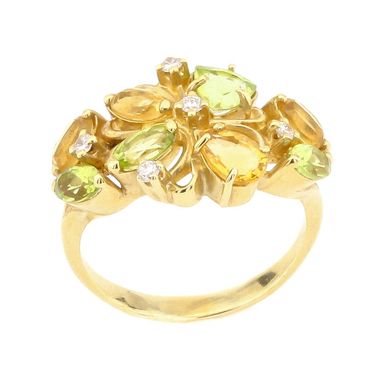 Фото Золотое кольцо (цитрин; хризолит; бриллиант) 11300