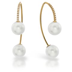 Золоті сережки петельки з перлами і діамантами "Balls D", Білий