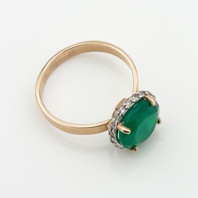 Золотое кольцо с зеленым ониксом и фианитами 11952go, 18,5 размер, уточнюйте