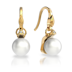 Золоті сережки з перлами і діамантами "Soft touch", 2Кр57-0.01-4/4; 2Перлини культ.(прісн. білі), Білий
