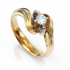 Золотое кольцо с бриллиантом "Rosie", уточнюйте, 1Кр57-0,17-1/3, Белый