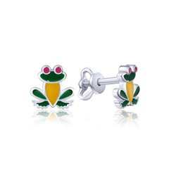 Срібні сережки цвяшки "Frogs", Мікс кольорів