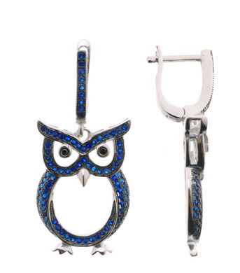 Серебряные серьги "Owl blue", Синий