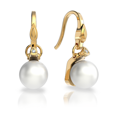 Золотые серьги с жемчугом и бриллиантами "Soft touch", 2Кр57-0.01-4/4; 2Перлини культ.(прісн. білі), Белый