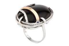 Серебряное кольцо с черным ониксом (с золотыми накладками) к394он, уточнюйте