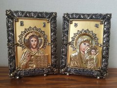 Фото Вінчальна пара ікон Господь Спаситель і Божа Матір Казанська з сухозлітним золотом