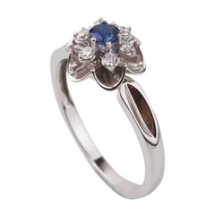 Золотое кольцо с сапфиром и бриллиантами RO04095, уточнюйте, Белый-Синий