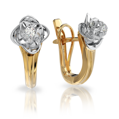 Золотые серьги с бриллиантами "Magic flower", 4.85, 2Кр57-0,10-4/4, Белый