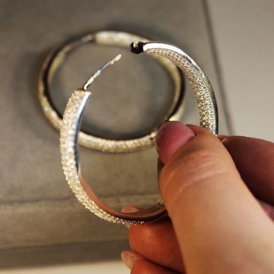 Серебряные серьги кольца "Rachel Diamond", Белый, Белый