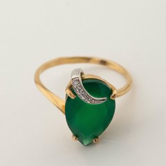 Золотое кольцо с зеленым ониксом и фианитами 11800go, 18,5 размер, уточнюйте