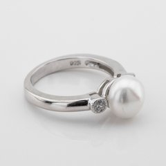 Серебряное кольцо с им. жемчуга и фианитами K11981, уточнюйте