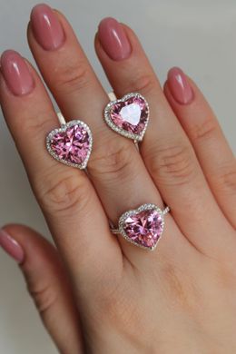 Серебряные серьги "Heart  Pink", Розовый, Розовый