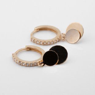 Серьги Монетки в красном золоте с фианитами c121471