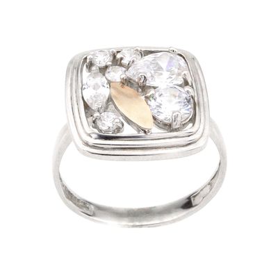 Серебряное кольцо с фианитами (с золотыми накладками) к514ф, уточнюйте