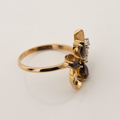 Золотое кольцо с дымчатым кварцем и фианитами 11600sq, 18,5 размер, уточнюйте