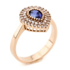 Фото Золотое кольцо с синим и белыми фианитами КК11138
