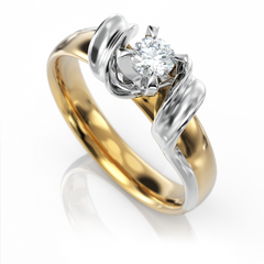 Золота каблучка з діамантом "Emily", уточнюйте, 1Кр57-0,18-1/2, Білий