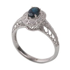 Золотое кольцо с сапфиром и бриллиантами YZ24365, уточнюйте, Белый-Синий
