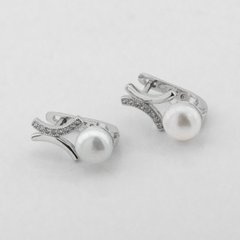 Фото Срібні сережки з перлами і фіанітами