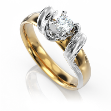 Золотое кольцо с бриллиантом "Emily", уточнюйте, 1Кр57-0,18-1/2, Белый