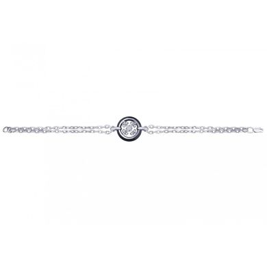 Срібний браслет з фіанітами і керамікою с5001, Черный, 18, Чорний