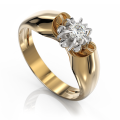 Золотое кольцо с бриллиантом "Emma", уточнюйте, 1Кр57-0.08-4/4, Белый