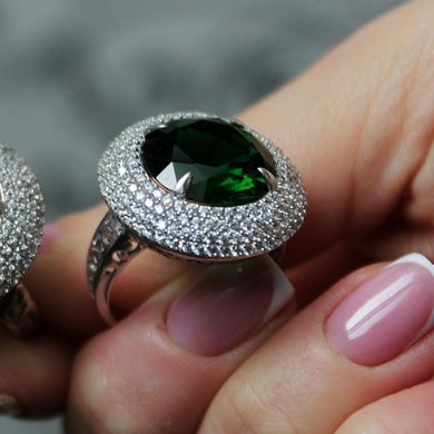 Серебряное кольцо "BiG Emerald", Изумрудный, 15, Зеленый