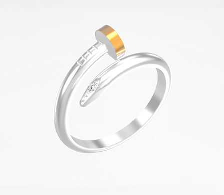 Серебряное женское кольцо "Nail", уточнюйте, Белый