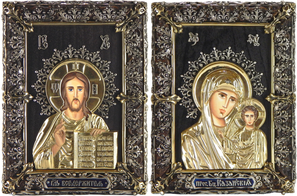 Фото Венчальная пара икон Иисус Христос и Божья Матерь Казанская