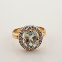 Золотое кольцо с зеленым кварцем и фианитами 11940gq, 18,5 размер, уточнюйте