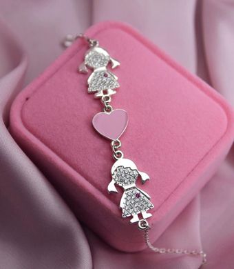 Срібний браслет з емаллю і фіанітами "Улюблені донечки", Мікс кольорів