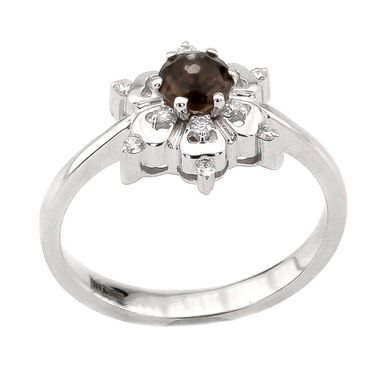 Фото Золотое кольцо с дымчатым кварцем и бриллиантами RO02500